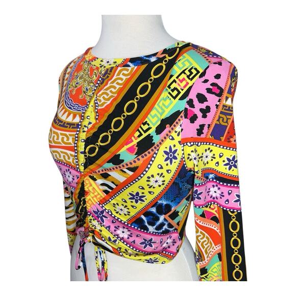 JULIA BY LOVE J Y2K Cropped Cinch Top Size L Festival Animal Print Funky Club - Picture 3 of 10